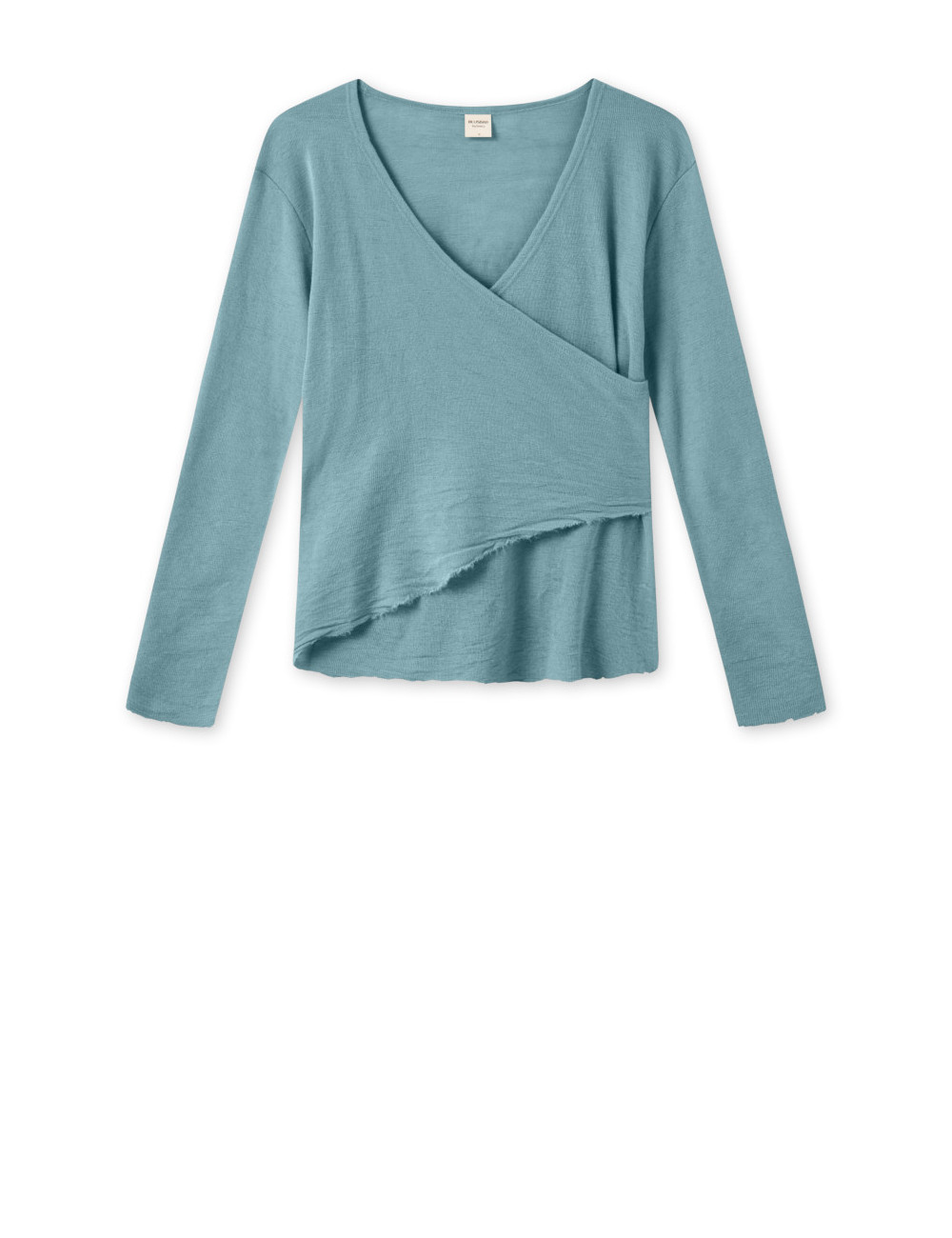 Merino uld bluse med slå om detalje 4008 i grønne og blålige farver