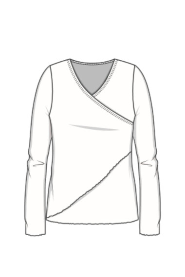 Merino uld bluse med slå om detalje 4008 i grønne og blålige farver