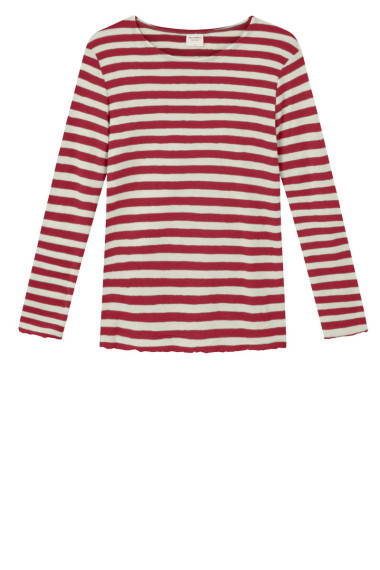 Merino T-shirt i coral røde striber nr. 0/37-B farve