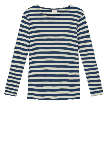 Merino T-shirt i denim blå striber nr. 0/73-B farve