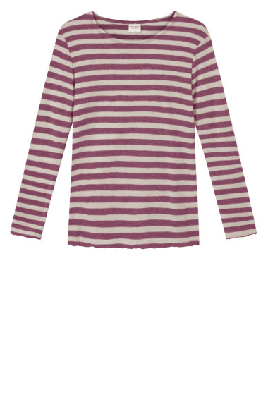 Merino T-shirt i pink og råhvide striber nr. 08/330-B farve