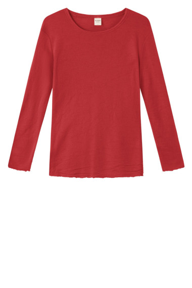 Merino T-shirt fra By Basics i coral rød