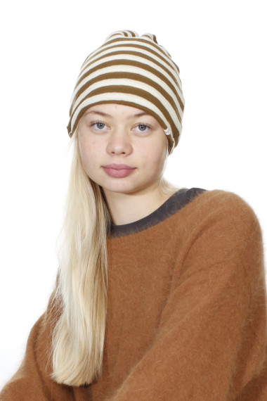 Tynd merino uld hue 1007 i striber