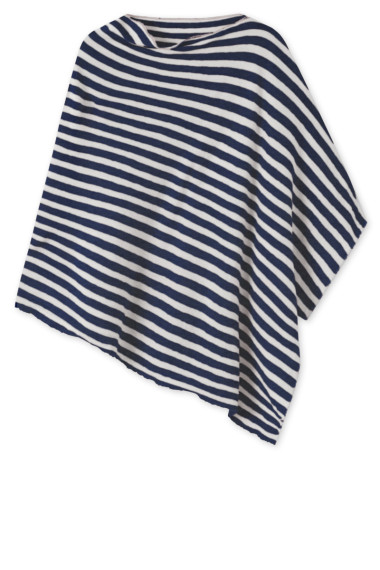 Merinould poncho fra By Basics i mørke blå og hvide striber