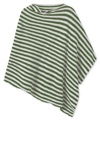 Merinould poncho fra By Basics i grønne og hvide striber