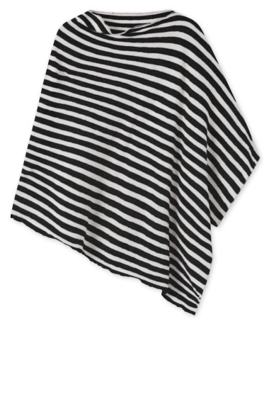 Merinould poncho fra By Basics i sorte og hvide striber