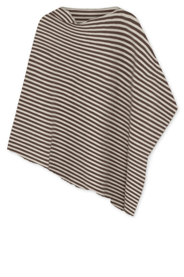 Merinould poncho fra By Basics i små jord brune grønne og hvide striber