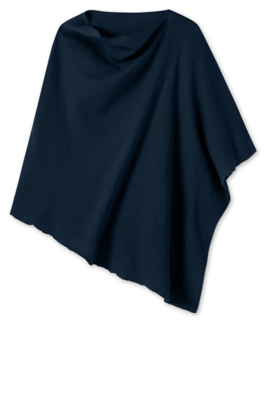 Merino uld poncho fra By Basics i petrol blå