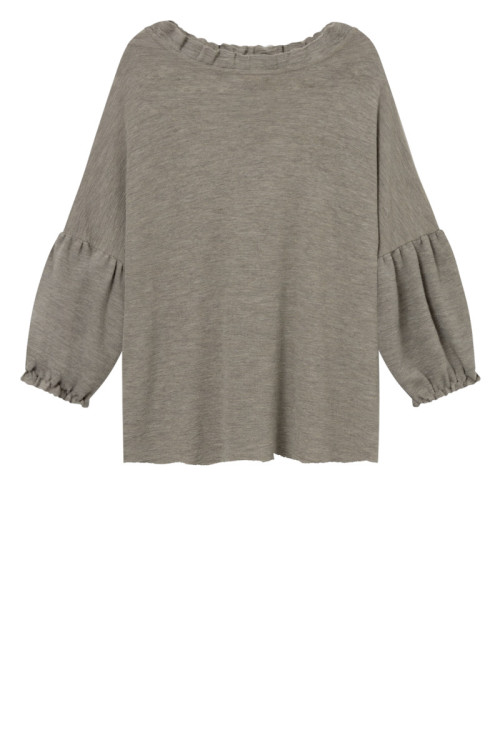 Merino uld bluse med pufærmer 4055 i basis farver