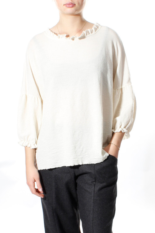 Merino uld bluse med pufærmer 4055 i basis farver