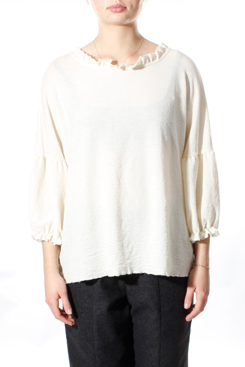 Merino uld bluse med pufærmer 4055 i basis farver