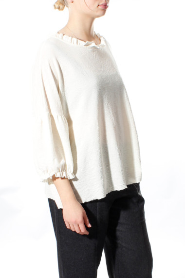 Merino uld bluse med pufærmer i hvid