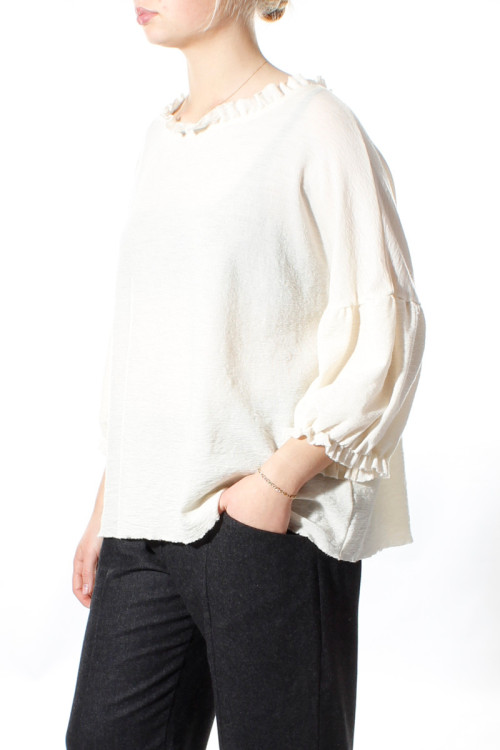 Merino uld bluse med pufærmer 4055 i basis farver