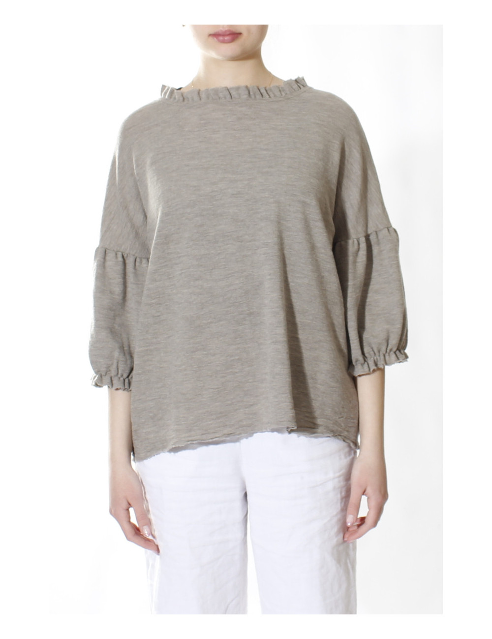 Merino uld bluse med pufærmer 4055 i basis farver