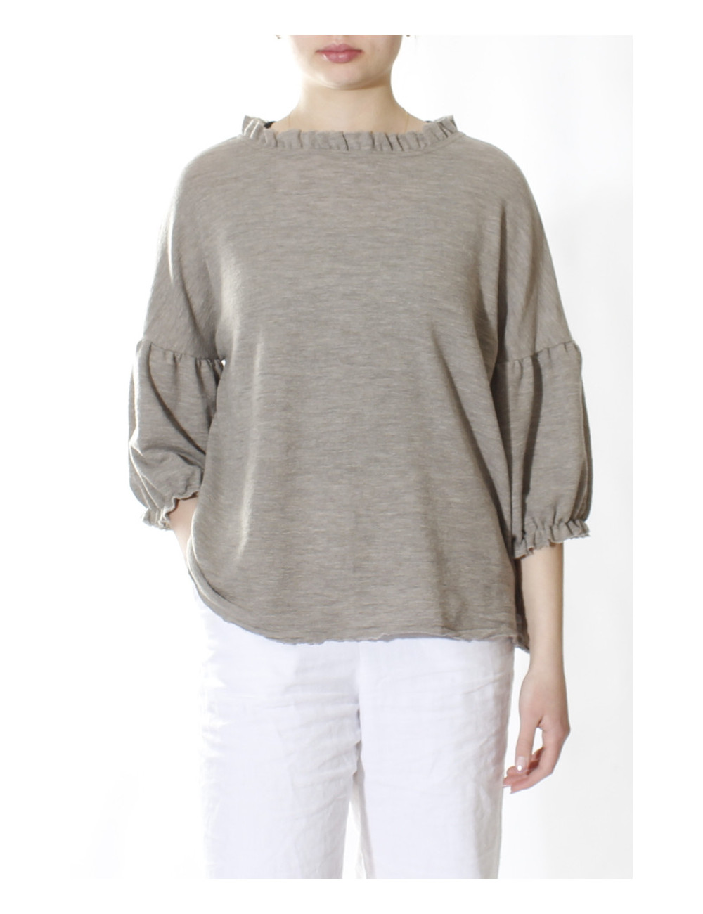 Merino uld bluse med pufærmer 4055 i basis farver
