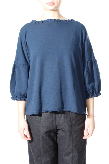 Merino uld bluse med pufærmer 4055 i basis farver