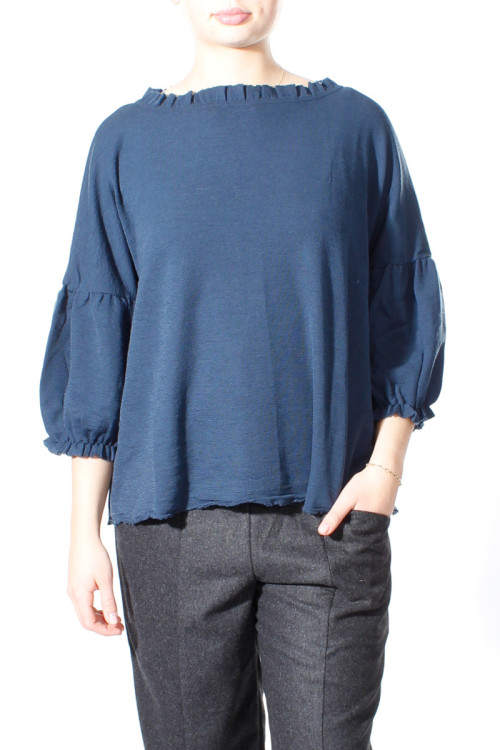 Merino uld bluse med pufærmer 4055 i basis farver