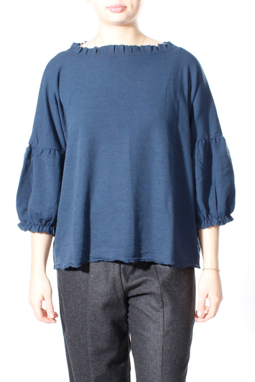 Merino uld bluse med pufærmer 4055 i basis farver