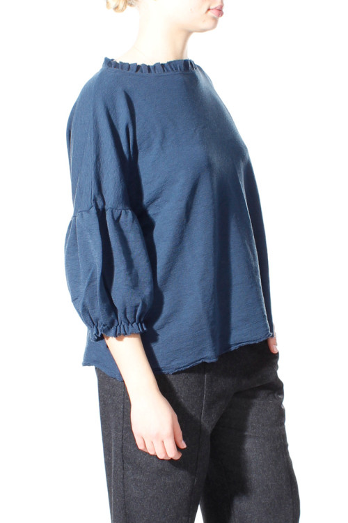 Merino uld bluse med pufærmer 4055 i basis farver