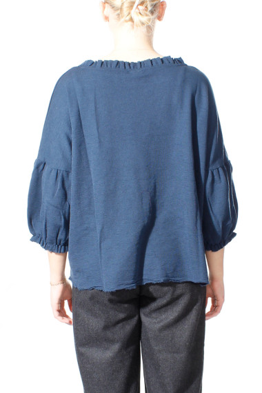 Merino uld bluse med pufærmer i navy