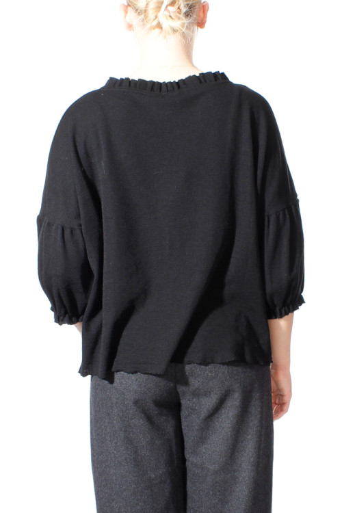 Merino uld bluse med pufærmer 4055 i basis farver