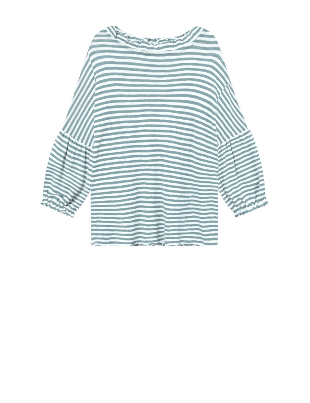 Merino uld bluse med pufærmer 4055 i striber