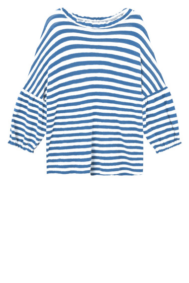 Merino uld bluse med pufærmer 4055 i striber