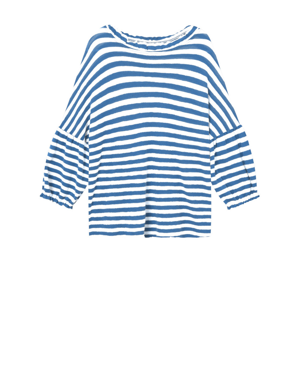 Merino uld bluse med pufærmer 4055 i striber