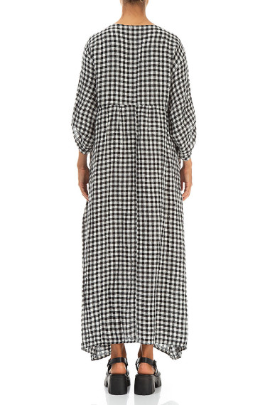 Lang og elegant ternet kjole i 100% hør fra Grizas