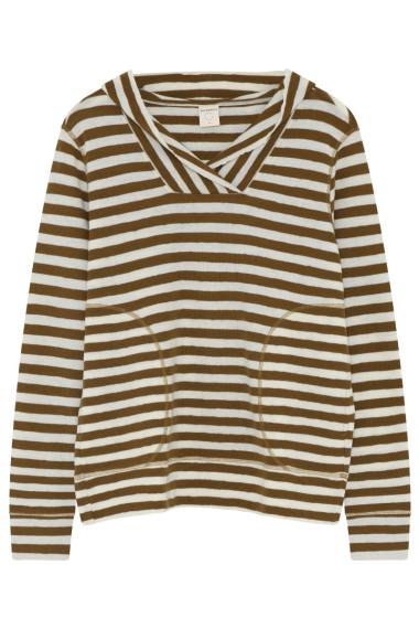 Merino uld bluse med hætte og lommer 4061 i striber