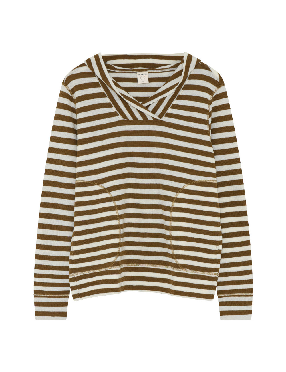 Merino uld bluse med hætte og lommer 4061 i striber