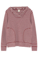 Merino uld bluse med hætte og lommer 4061 i striber