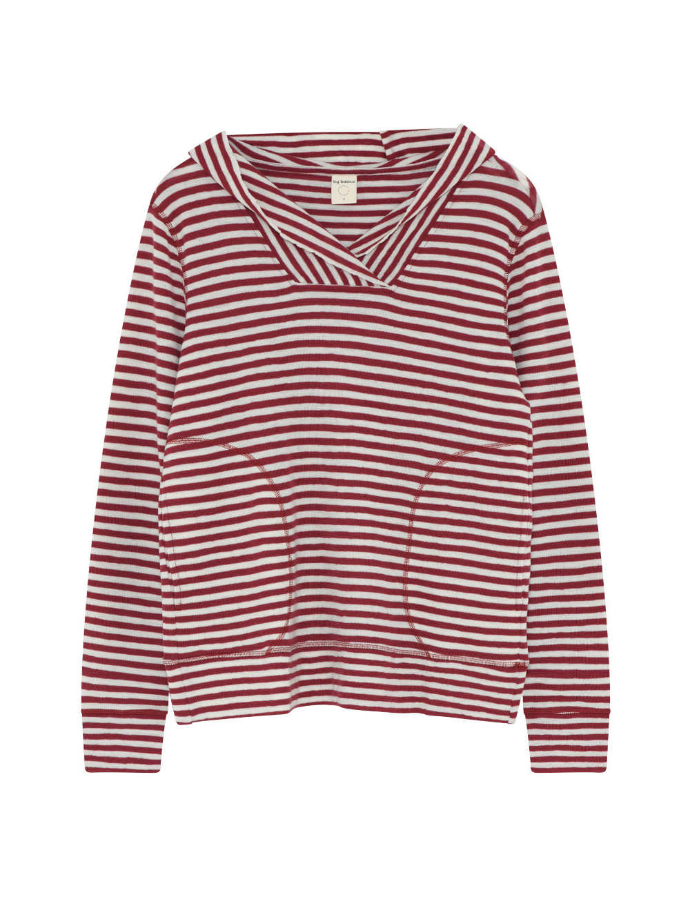 Merino uld bluse med hætte og lommer 4061 i striber