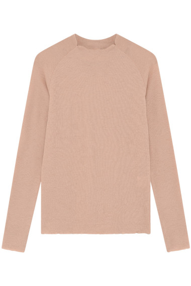 Merino uld bluse med buet rygsøm fra By Basics i rosa