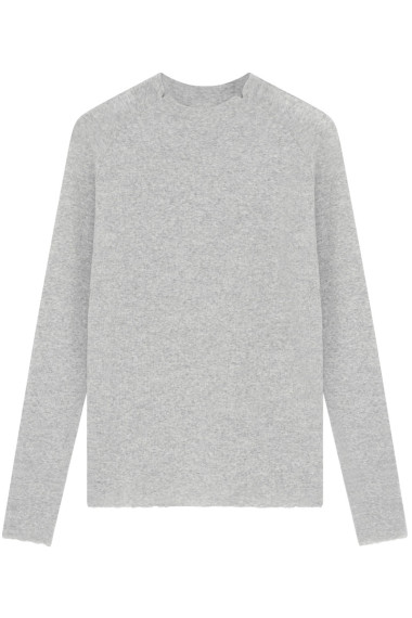 Merino uld bluse med buet rygsøm fra By Basics i lyse grå