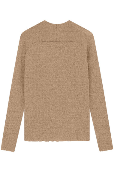 Merino uld bluse med buet rygsøm fra By Basics i lys camel melange