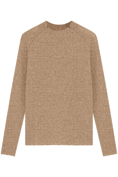 Merino uld bluse med buet rygsøm fra By Basics i lys camel melange