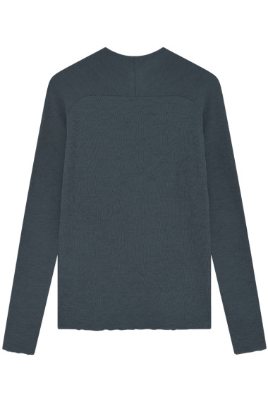 Merino uld bluse med buet rygsøm fra By Basics i mørk petrol