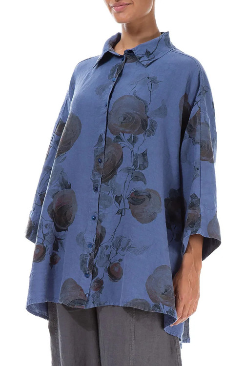 Hør skjorte med rose print