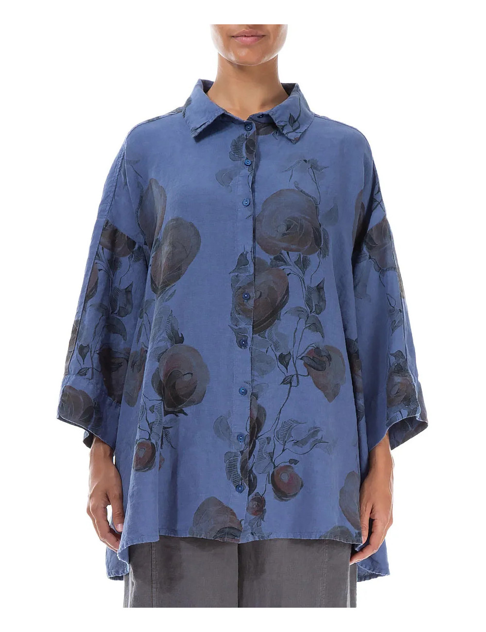 Hør skjorte med rose print