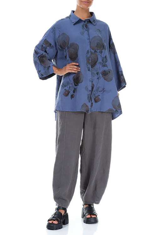 Hør skjorte med rose print