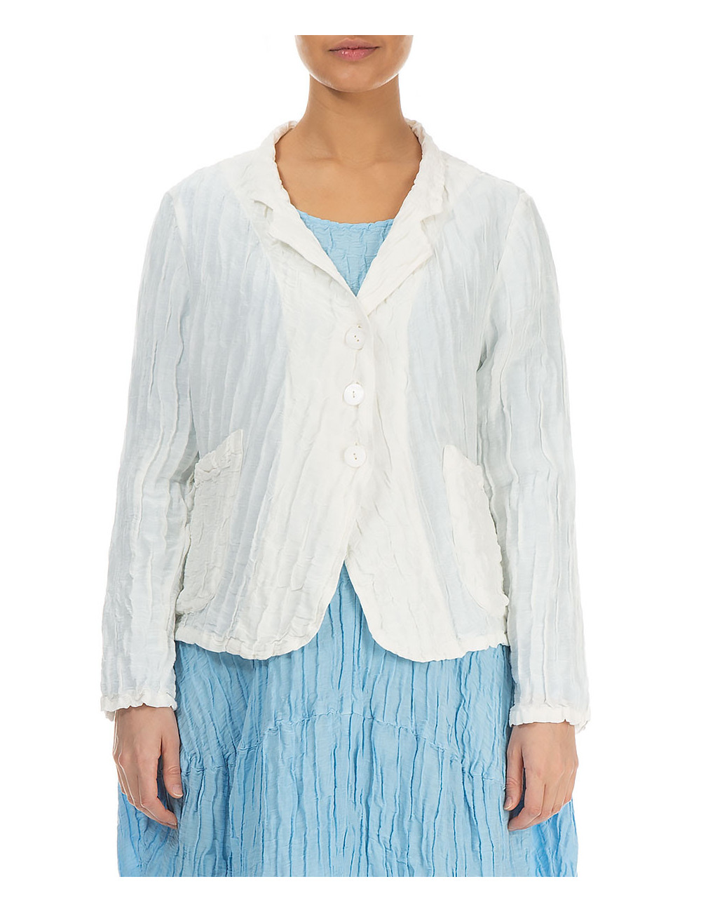 Kort cardigan i silke & hør blanding - hvid