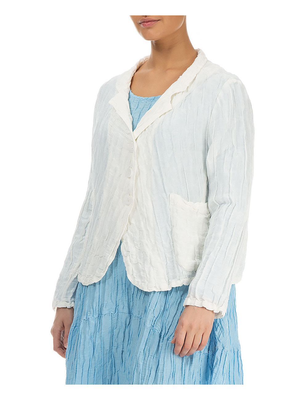 Kort cardigan i silke & hør blanding - hvid
