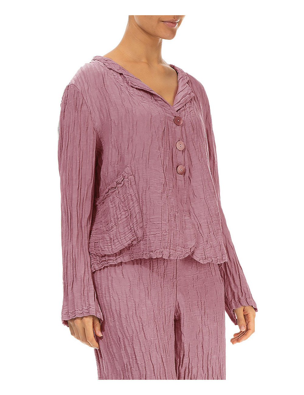Kort cardigan i silke & hør blanding - violet rosa