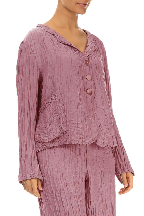Kort cardigan i silke & hør blanding - violet rosa