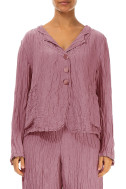 Kort cardigan i silke & hør blanding - violet rosa