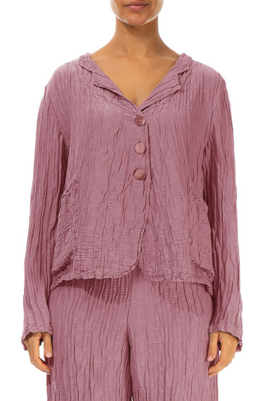 Kort cardigan i silke & hør blanding - violet rosa