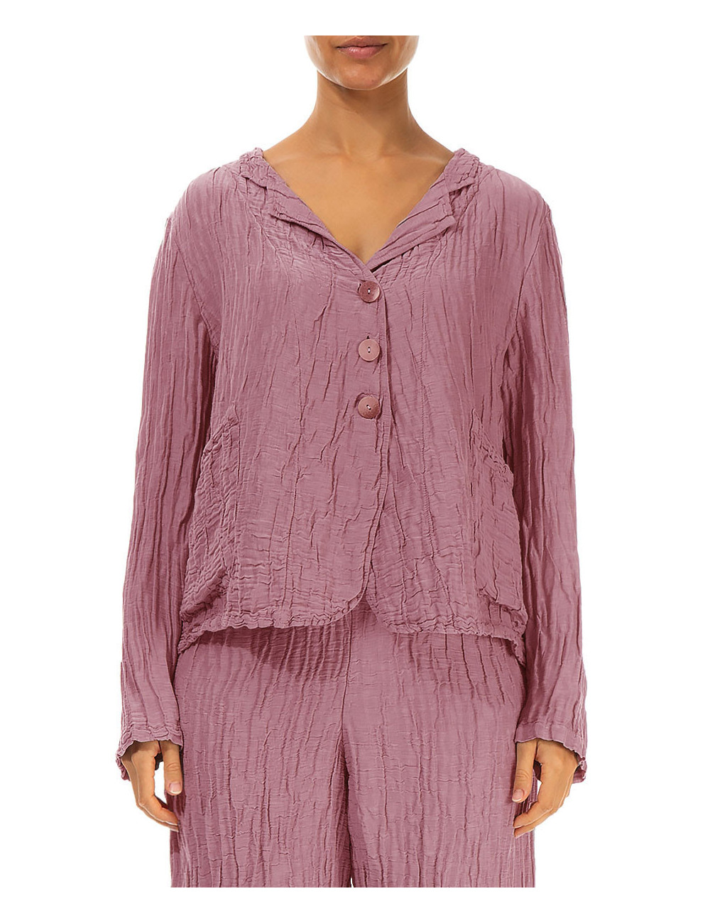 Kort cardigan i silke & hør blanding - violet rosa