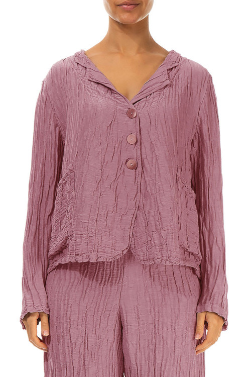 Kort cardigan i silke & hør blanding - violet rosa