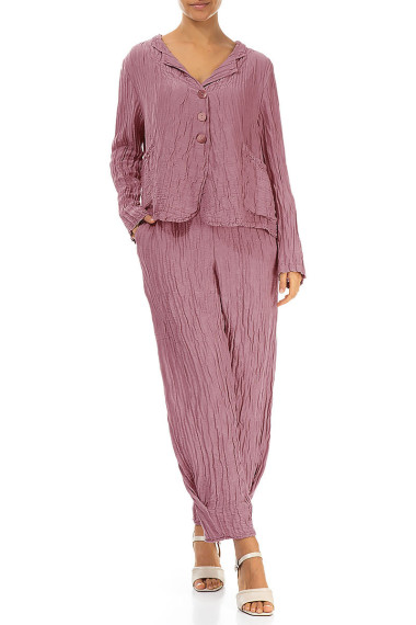 Kort cardigan i silke & hør blanding - violet rosa